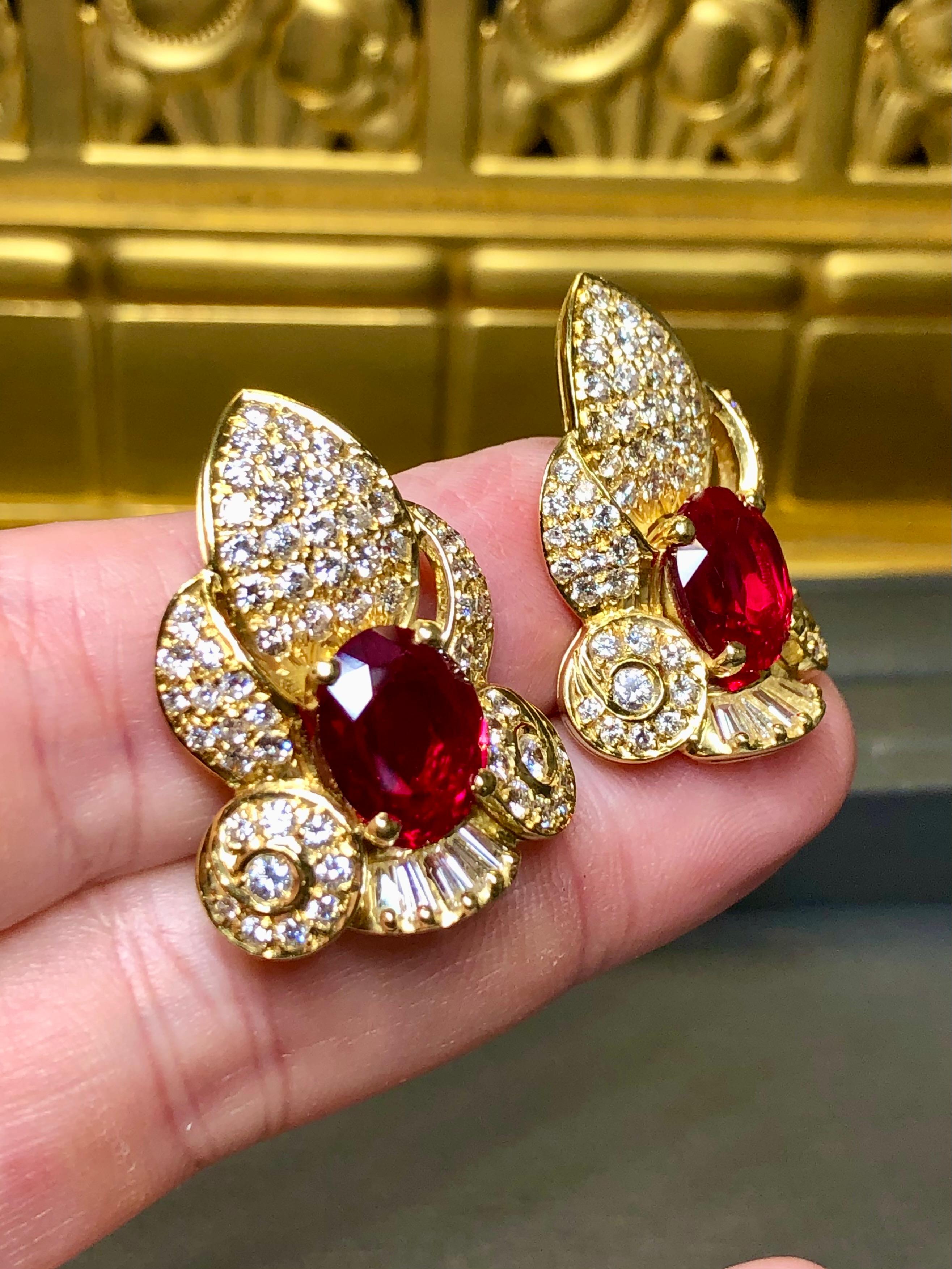 Estate 18K Diamond Oval Ruby Ear Clips 15.50cttw G Vs Omega Back Huggie Earrings For Sale 3