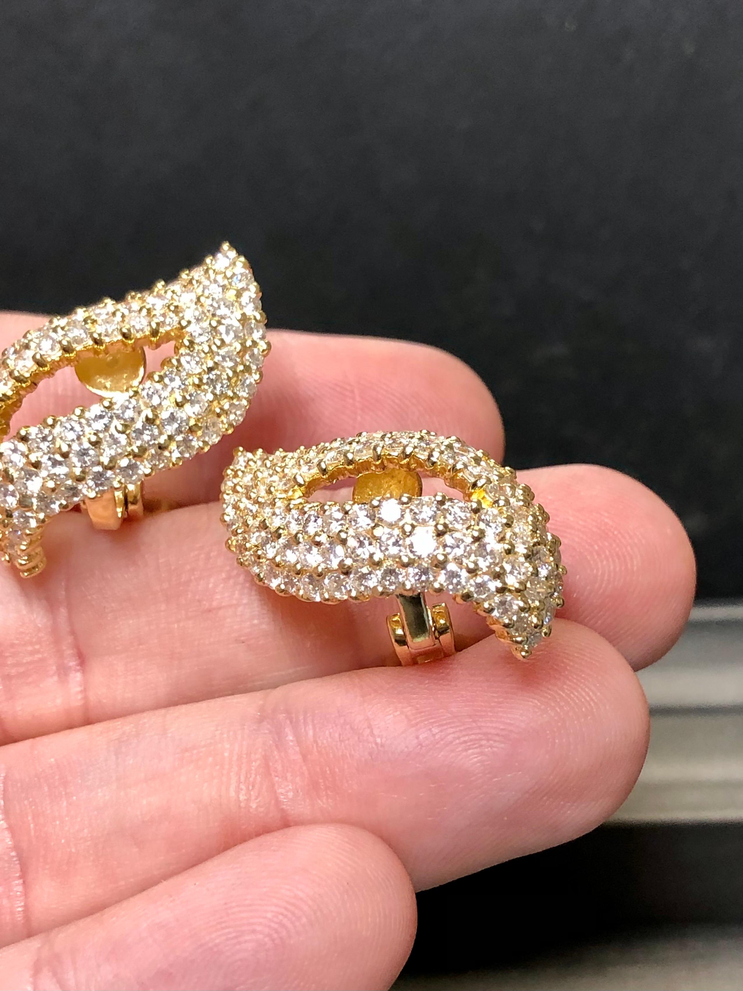 Estate 18K Diamond Paisley Huggie Omega Earrings 6.50cttw For Sale 3