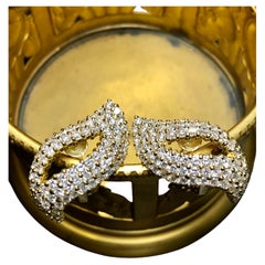 Estate 18K Diamond Paisley Huggie Omega Earrings 6.50cttw