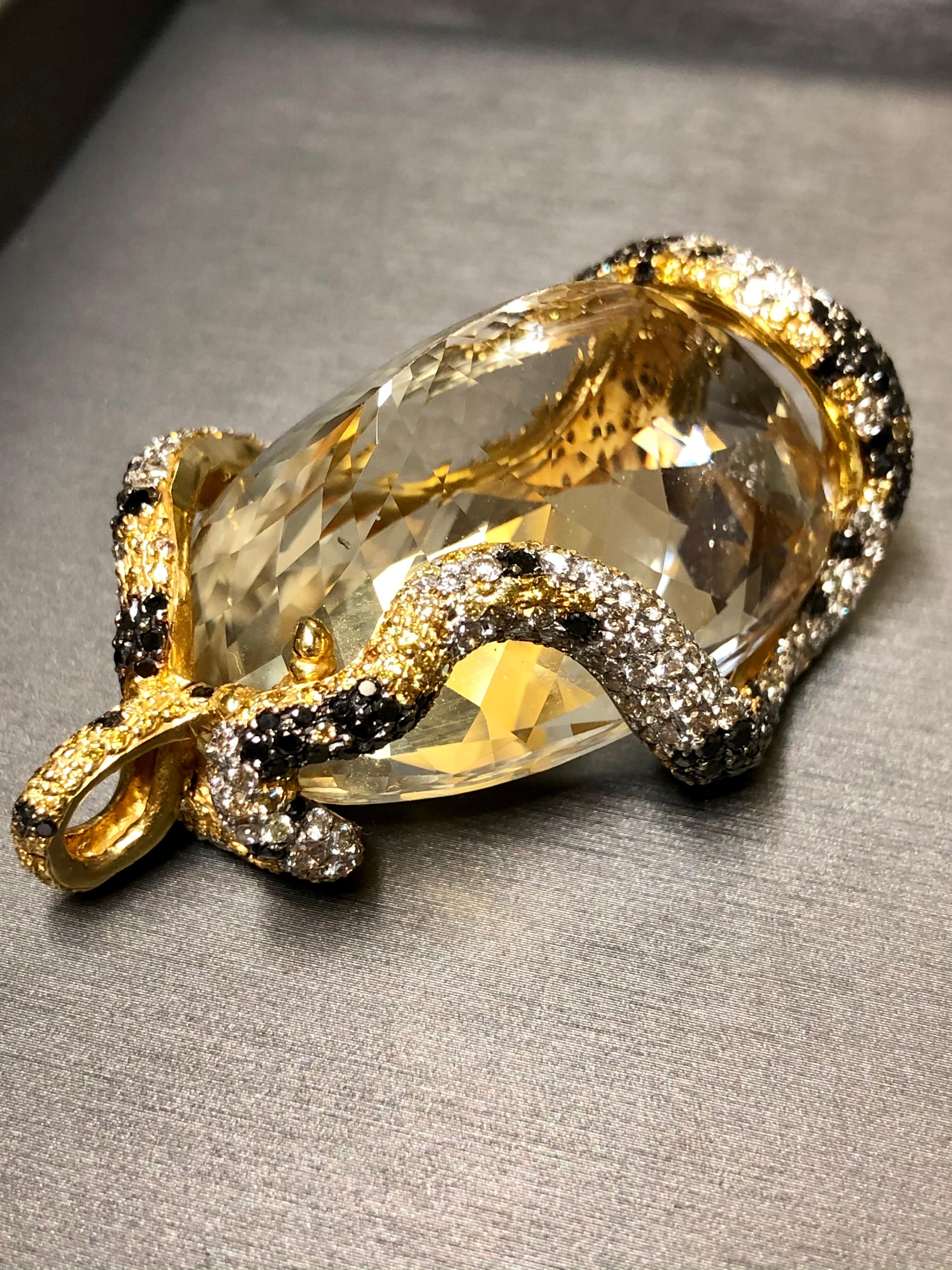 Estate 18K Diamond Ruby Spodumene Serpent Snake Necklace Pendant 219.84cttw GIA For Sale 1