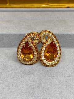 Estate 18K Diamond Sapphire Citrine Paisley Swirl Huggie Omega Back Earrings