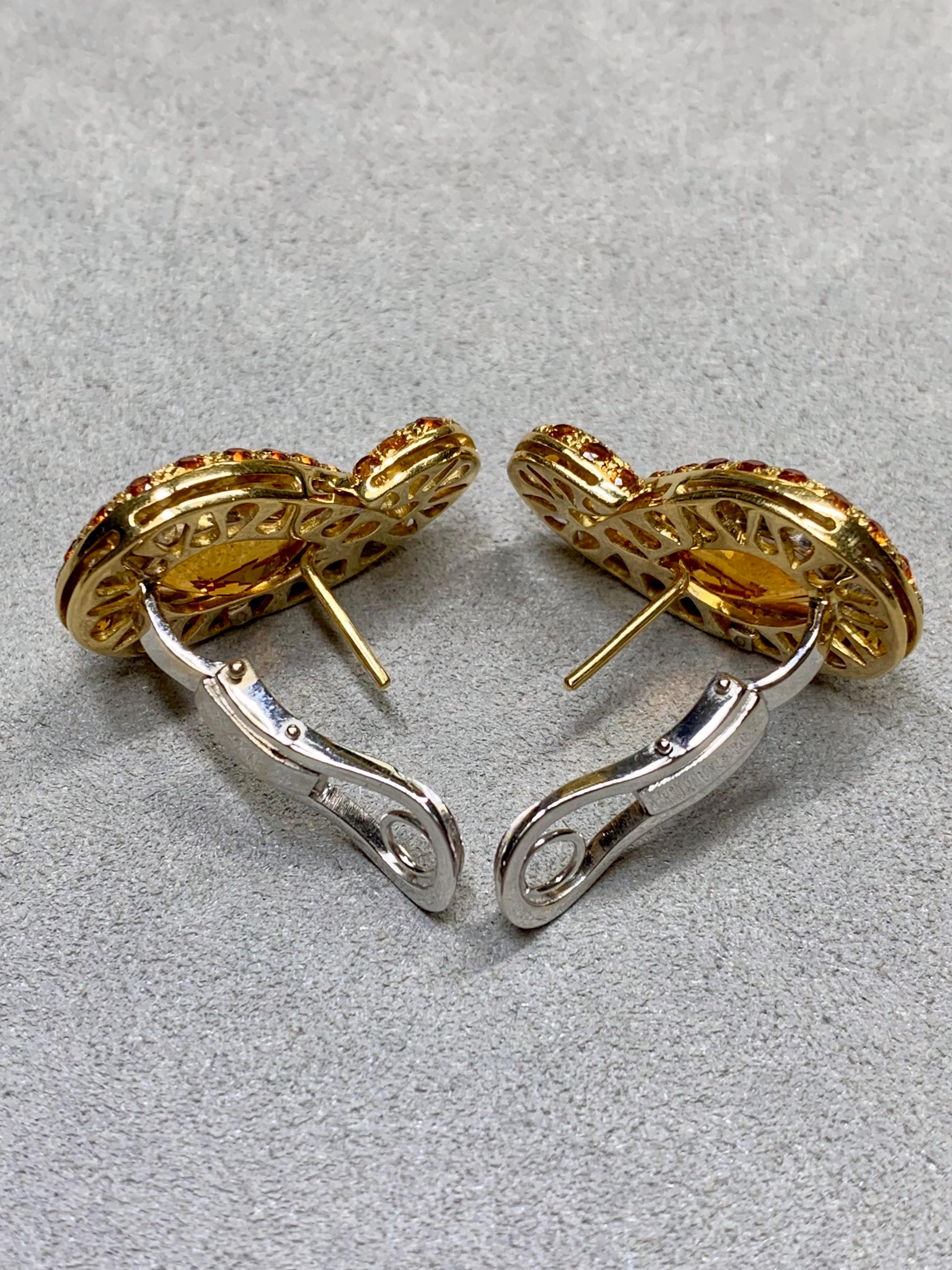 Contemporary Estate 18K Diamond Sapphire Citrine Paisley Swirl Huggie Omega Back Earrings For Sale