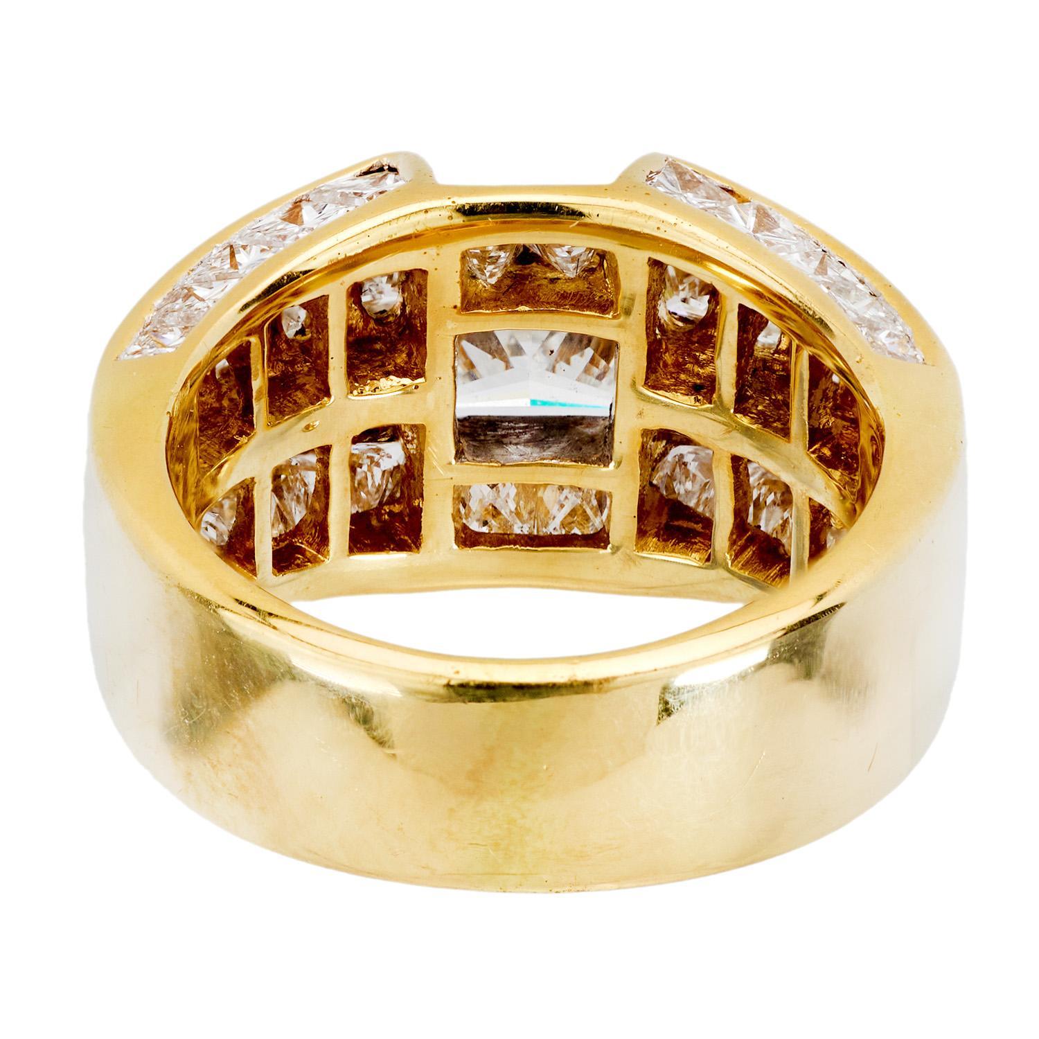 Princess Cut Estate 18k Diamond Statement Ring For Sale