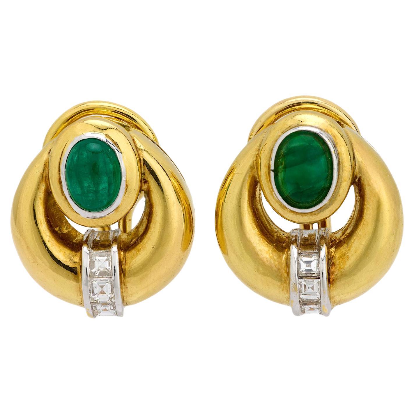 Pendientes de esmeralda y diamantes Estate 18k