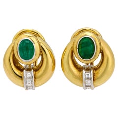 Estate 18k Emerald and Diamond Earrings