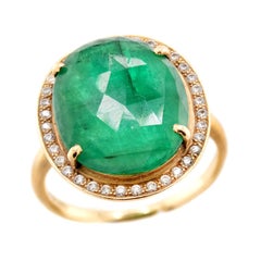 Nachlass 18k Smaragd und Diamant Halo-Ring