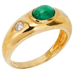 Estate 18k Emerald and Diamond Three Stone Ring