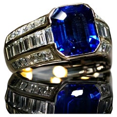 Nachlass 18K Smaragdschliff Saphir Baguette Diamant Cocktail-Ring GIA 6,30cttw Gr. 7