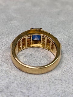 Estate 18K Emerald Cut Sapphire Tapered Baguette Diamond Cocktail Ring 4.60ctw