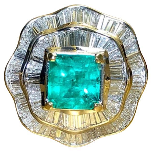 Estate 18K Emerald Diamond Cocktail Ballerina Ring 7.26cttw Sz 7