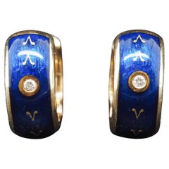 Nachlass 18K Faberge Emaille und Diamant-Creolen Große Ohrringe - VHK#244a