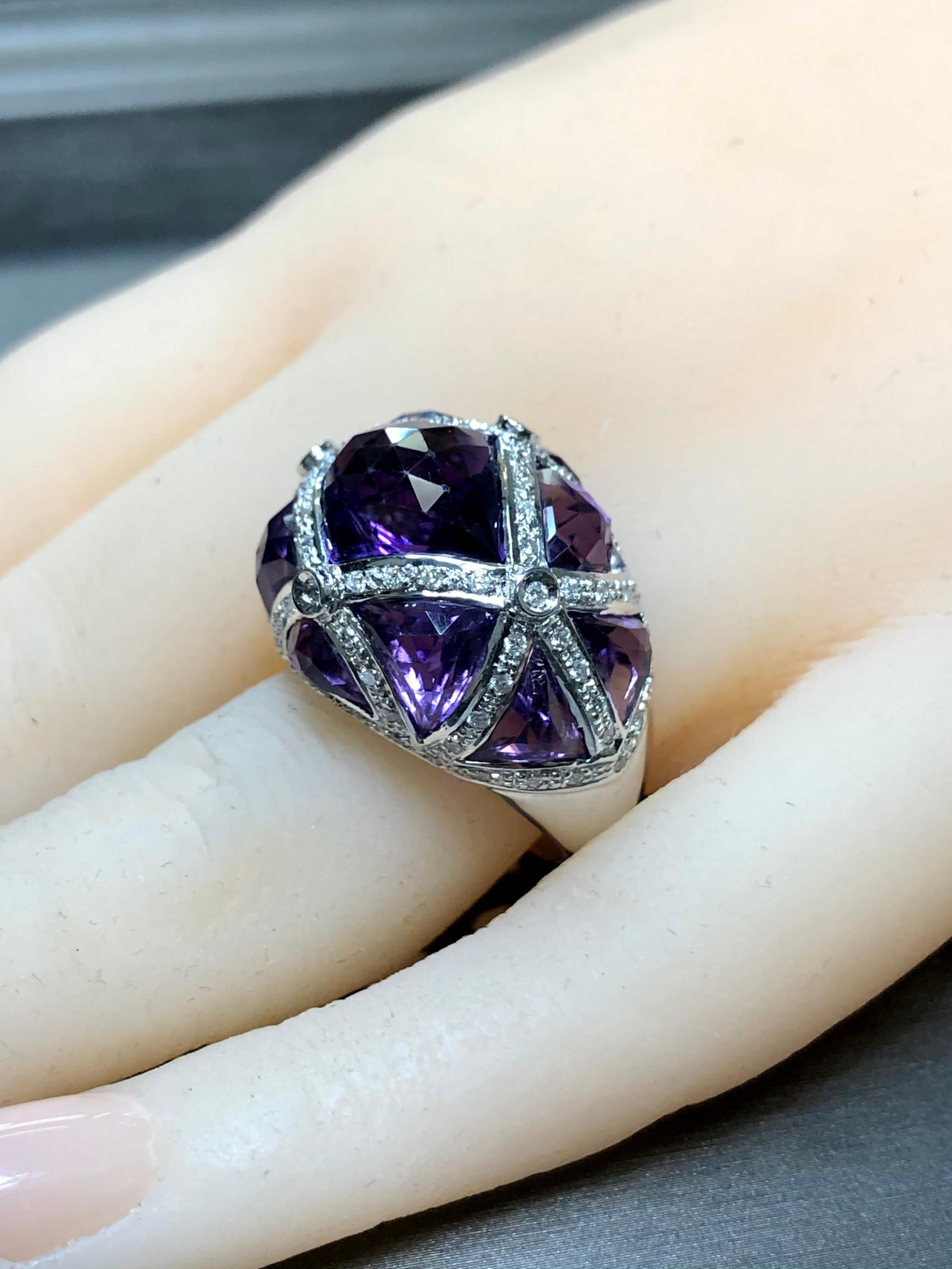 Estate 18K Fancy Cut Amethyst Diamond Bombe Style Cocktail Dome Ring 12.84cttw 4