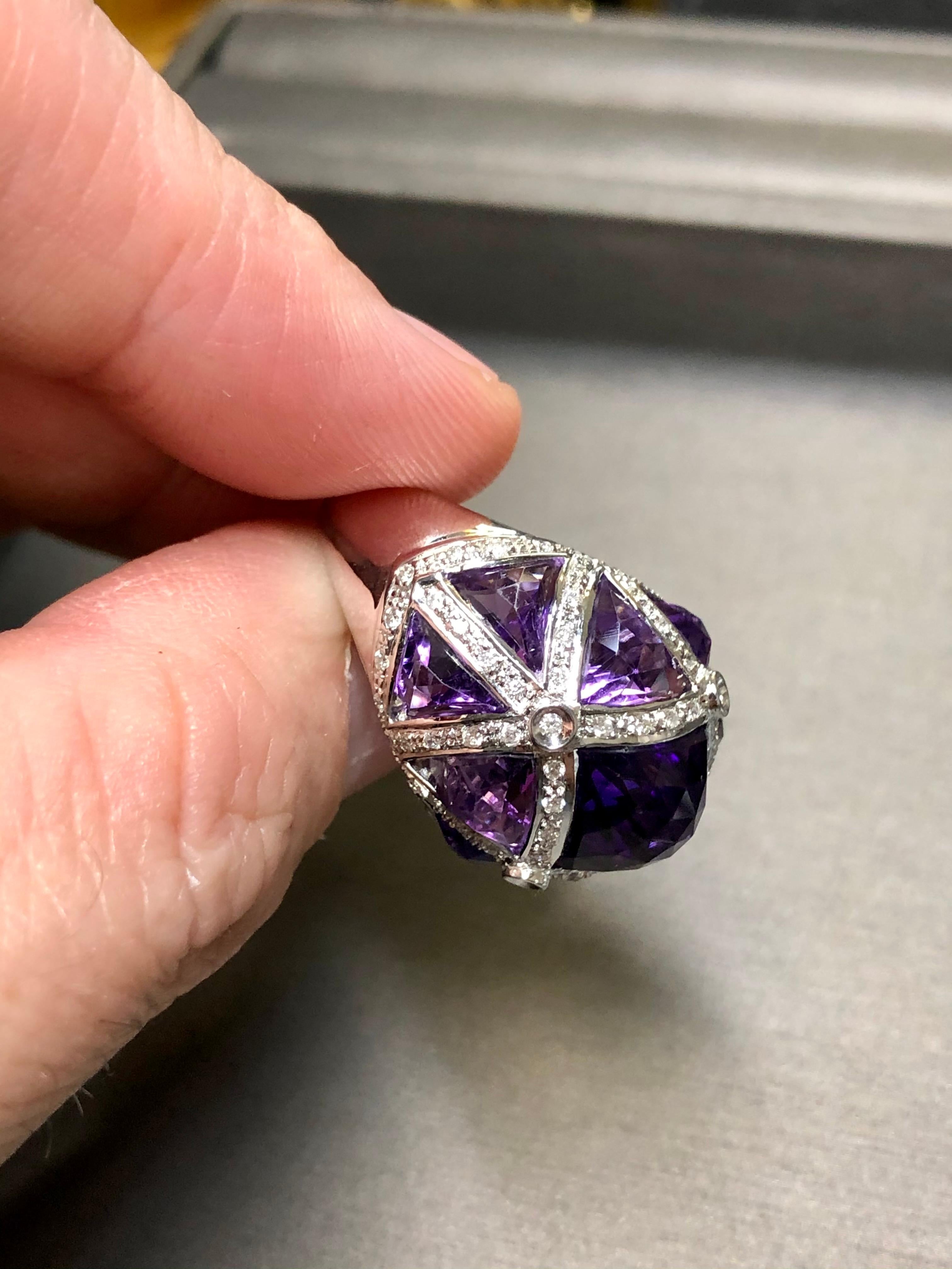 Estate 18K Fancy Cut Amethyst Diamond Bombe Style Cocktail Dome Ring 12.84cttw 1
