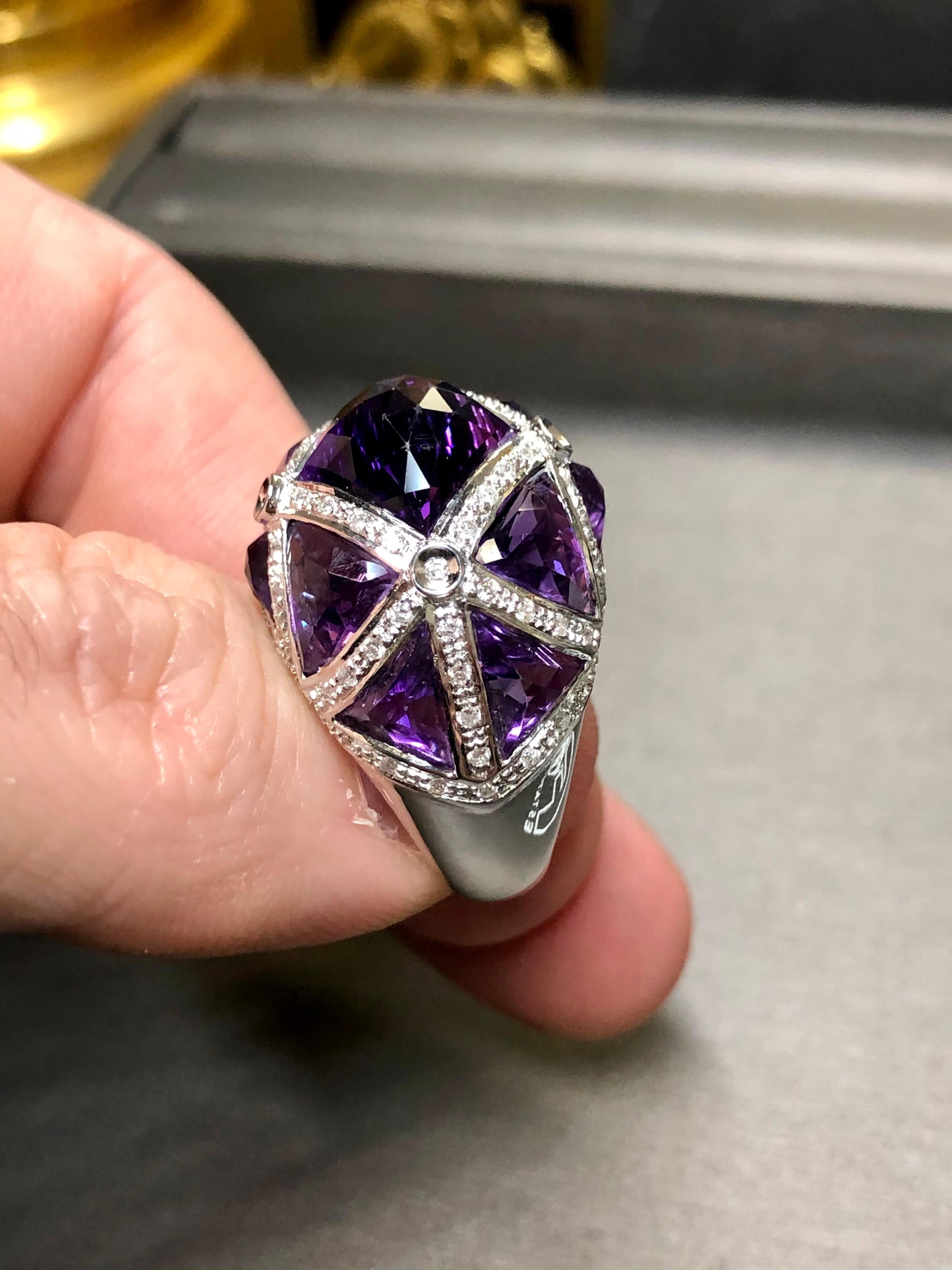 Estate 18K Fancy Cut Amethyst Diamond Bombe Style Cocktail Dome Ring 12.84cttw 2