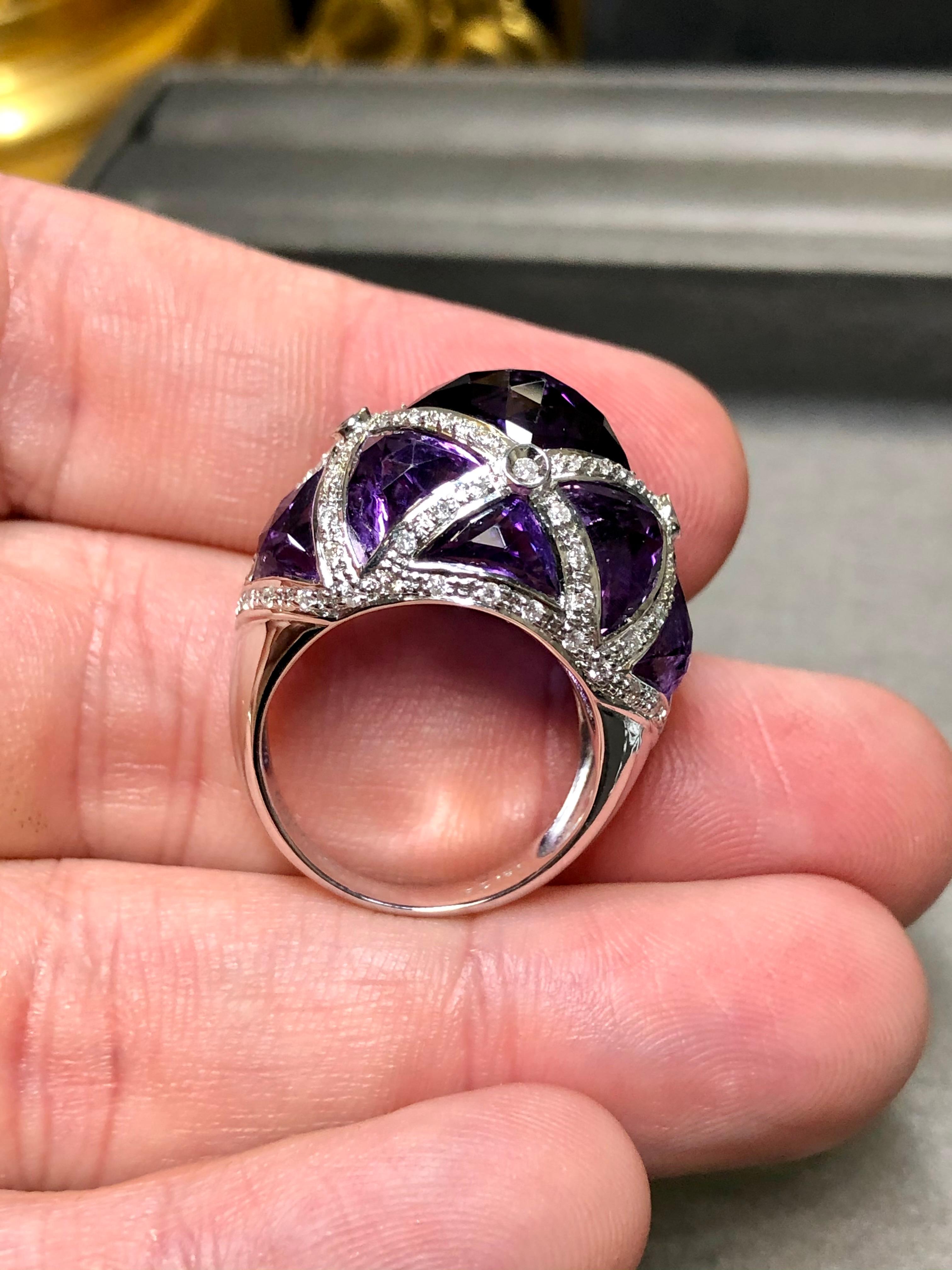Estate 18K Fancy Cut Amethyst Diamond Bombe Style Cocktail Dome Ring 12.84cttw 3