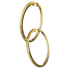 Estate 18K Fancy Yellow Diamond Inside Outside Hoop Earrings 2” 3cttw