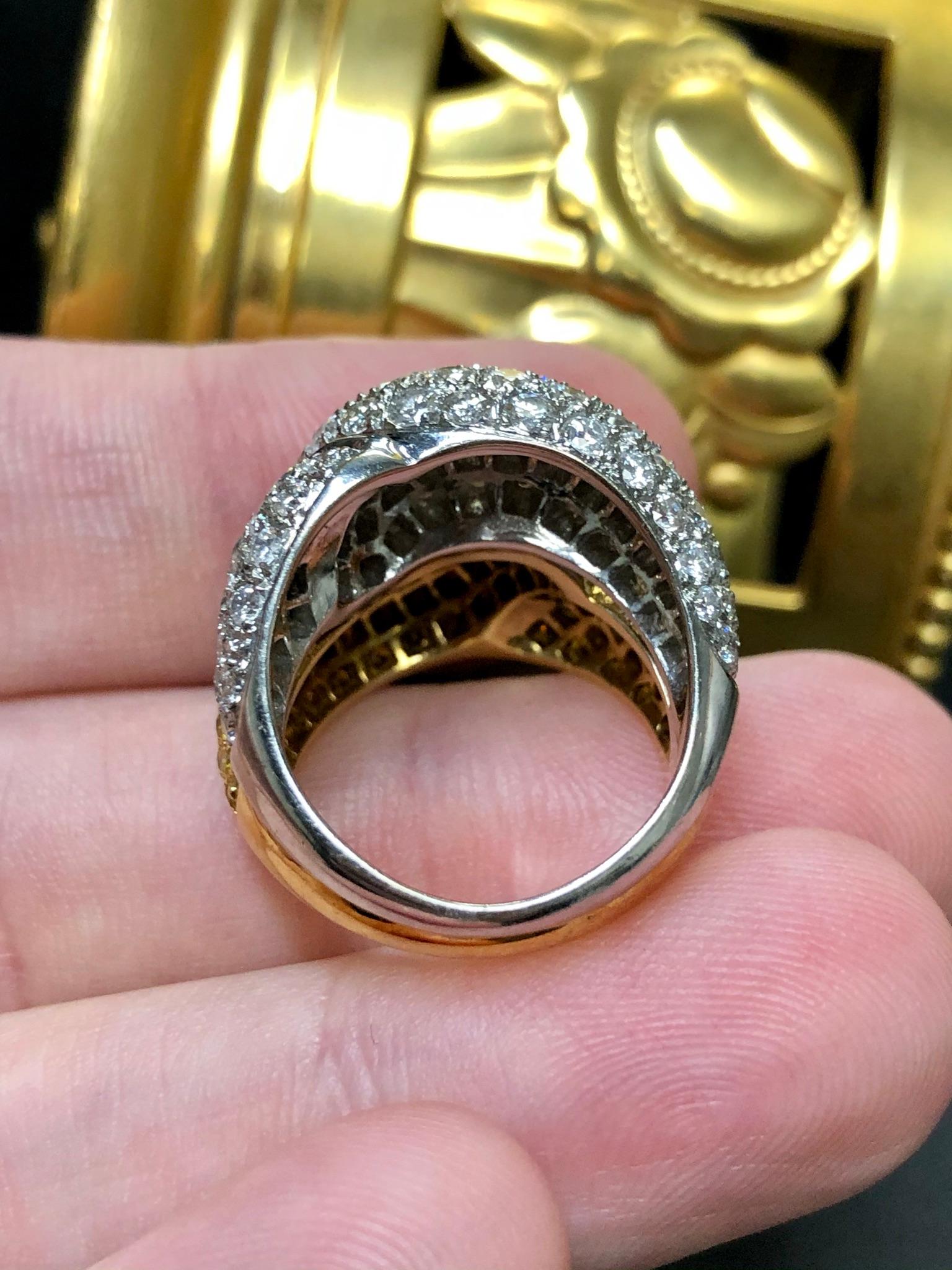 Estate 18k Fancy Yellow White Pave Diamond Bypass Ring 6.30cttw 6.75 For Sale 3