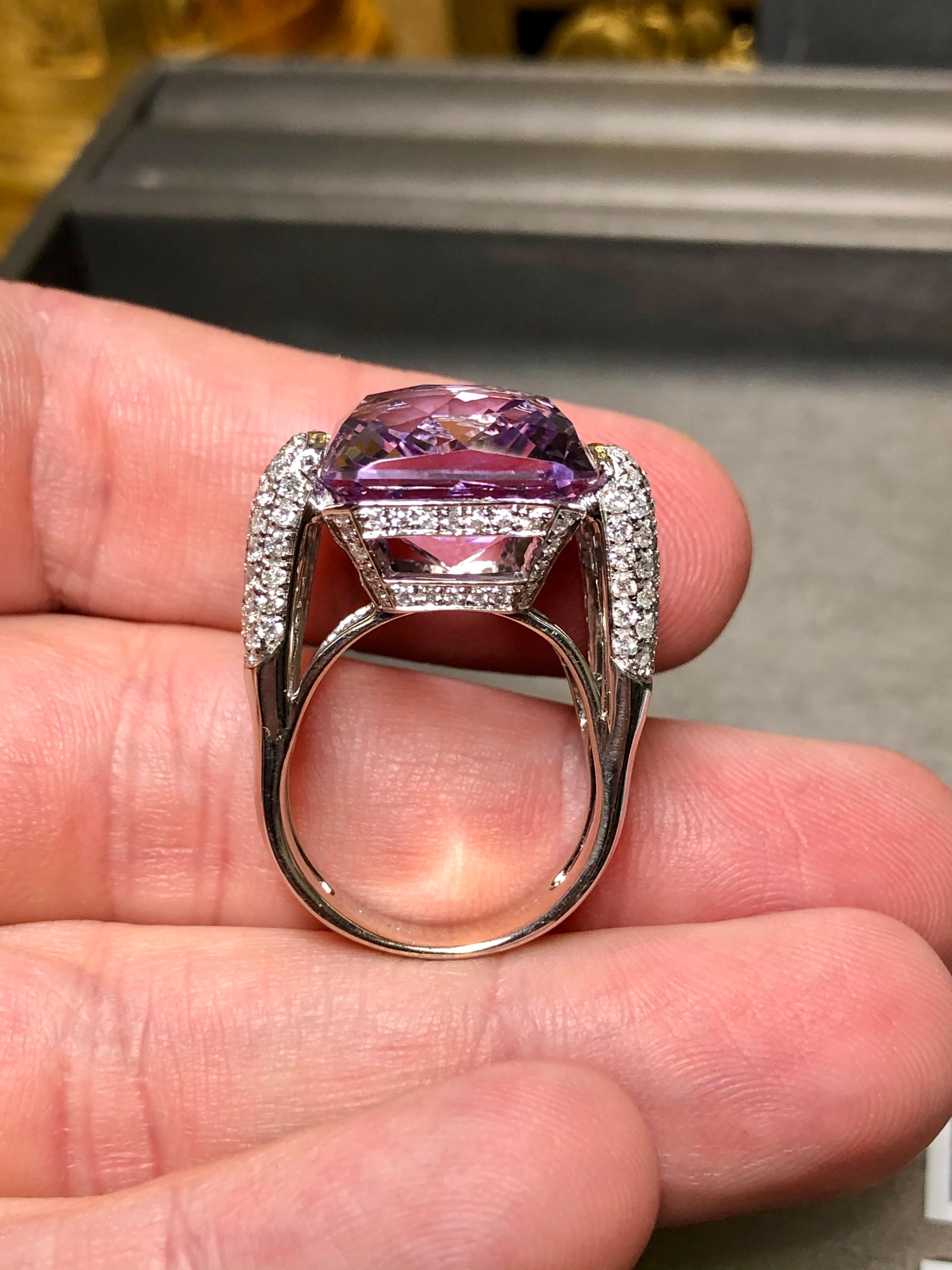 Estate 18K Fantasy Cut Amethyst Pave Diamond Cocktail Ring Sz 7 22.84cttw For Sale 4