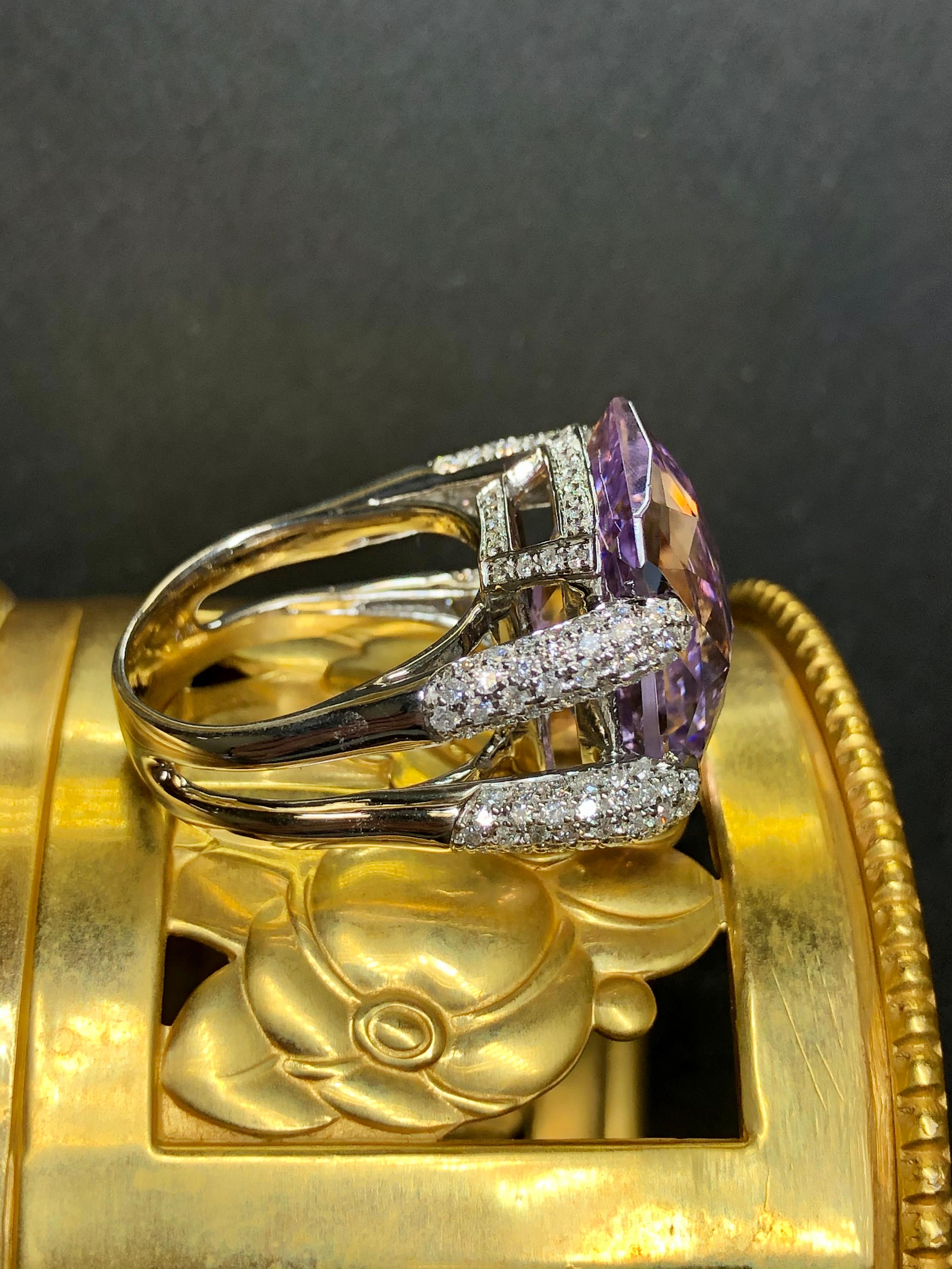 Cushion Cut Estate 18K Fantasy Cut Amethyst Pave Diamond Cocktail Ring Sz 7 22.84cttw For Sale