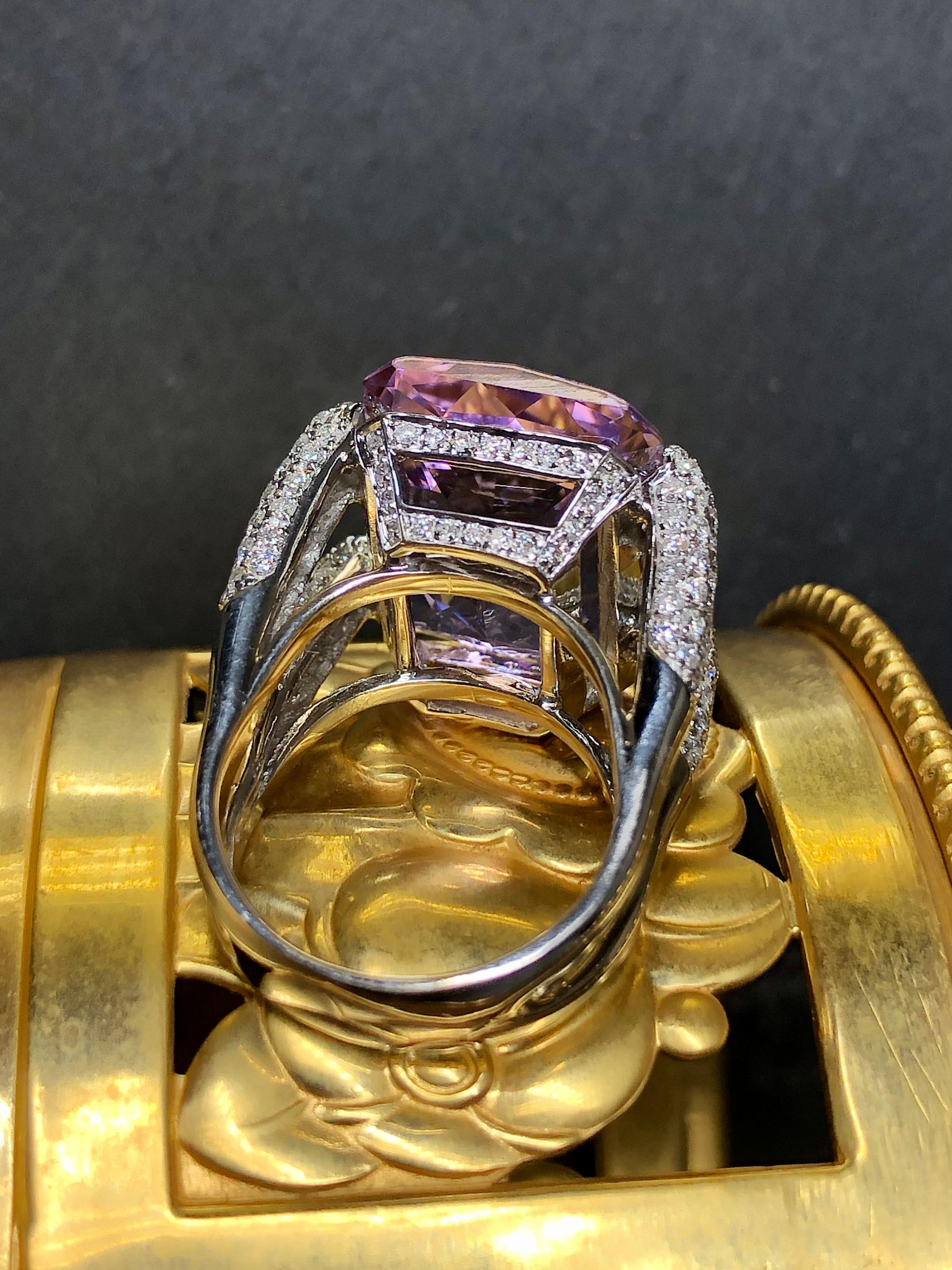 Estate 18K Fantasy Cut Amethyst Pave Diamond Cocktail Ring Sz 7 22.84cttw In Good Condition For Sale In Winter Springs, FL