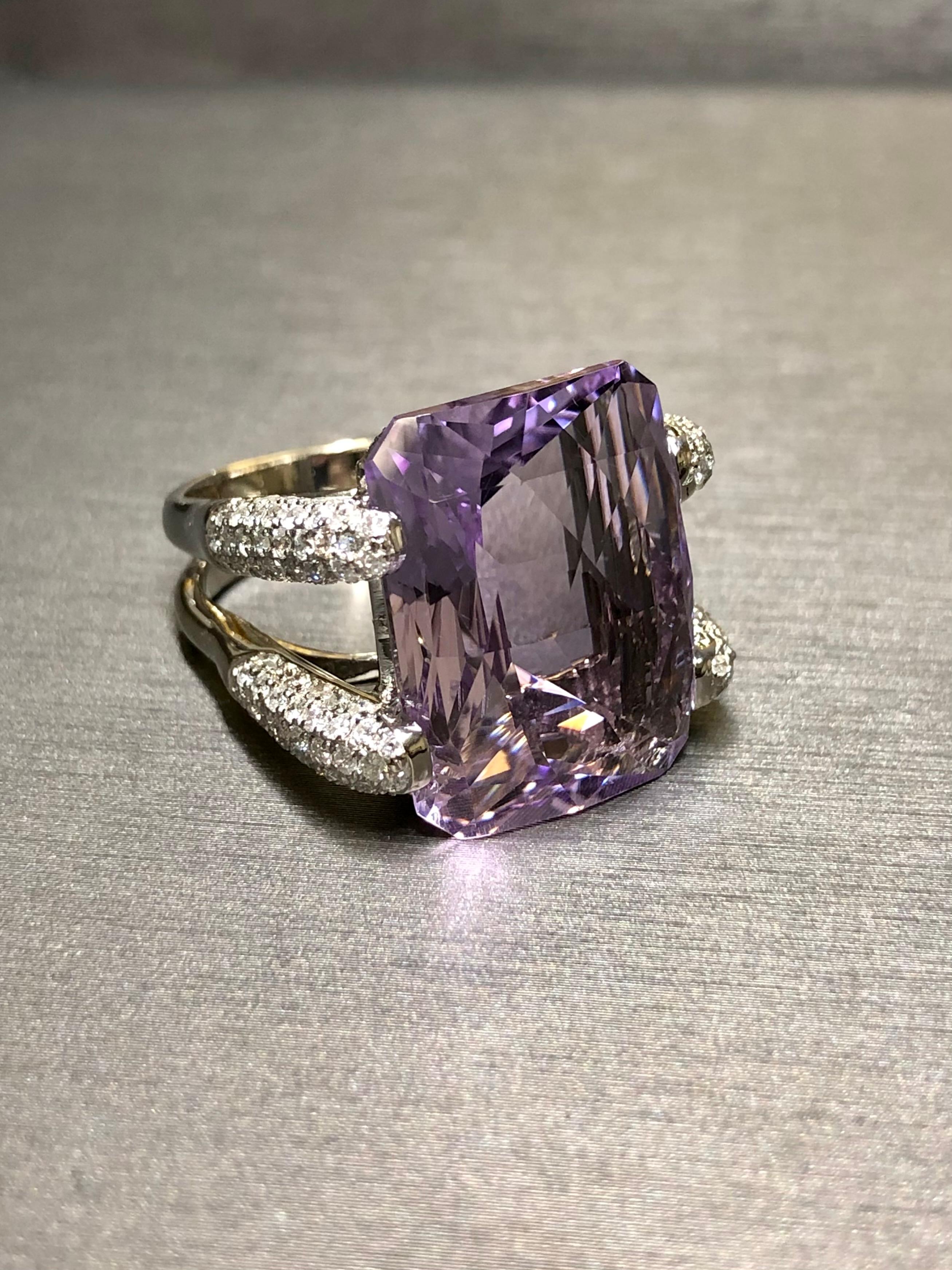 Women's or Men's Estate 18K Fantasy Cut Amethyst Pave Diamond Cocktail Ring Sz 7 22.84cttw For Sale