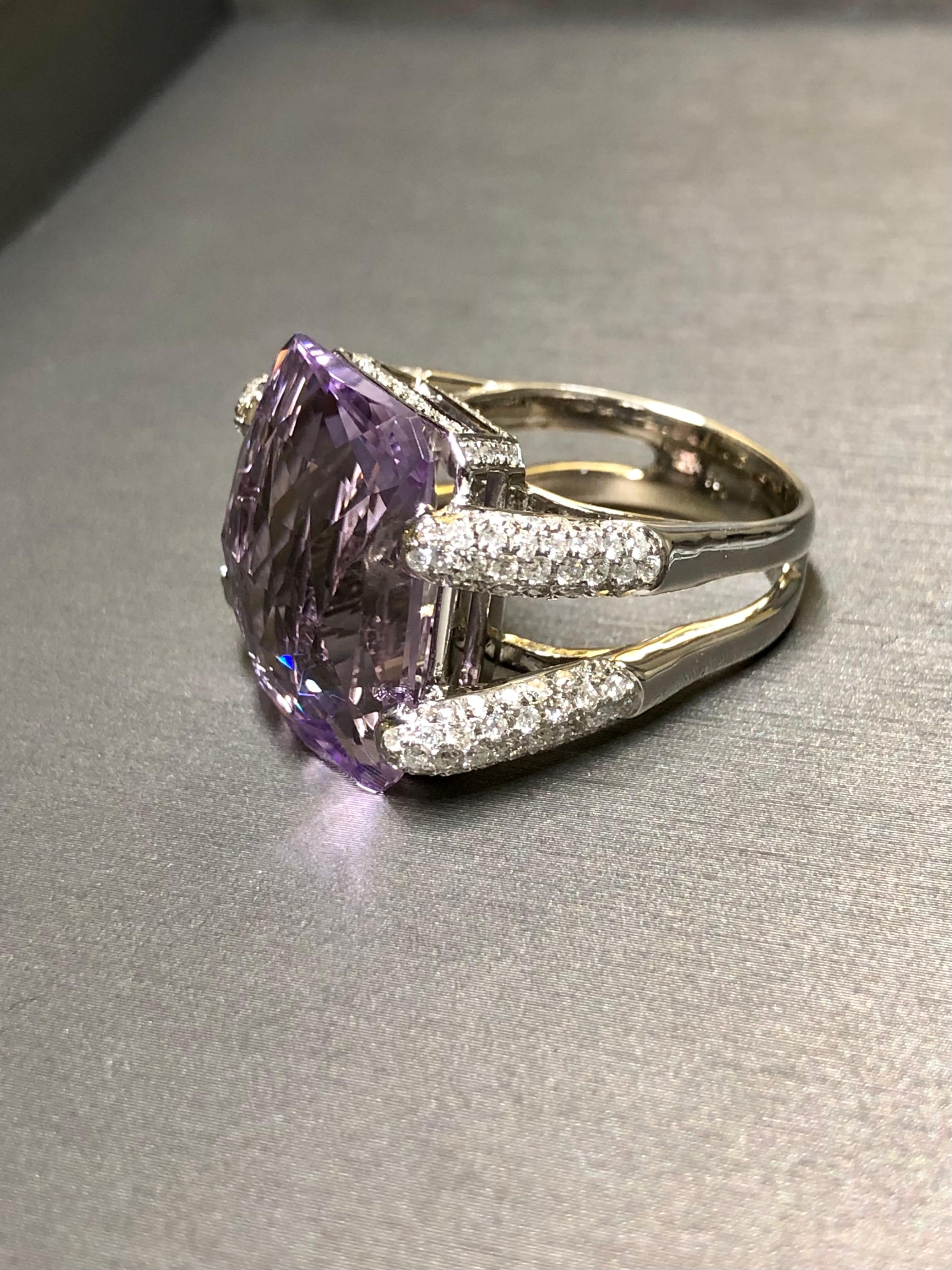 Estate 18K Fantasy Cut Amethyst Pave Diamond Cocktail Ring Sz 7 22.84cttw For Sale 1