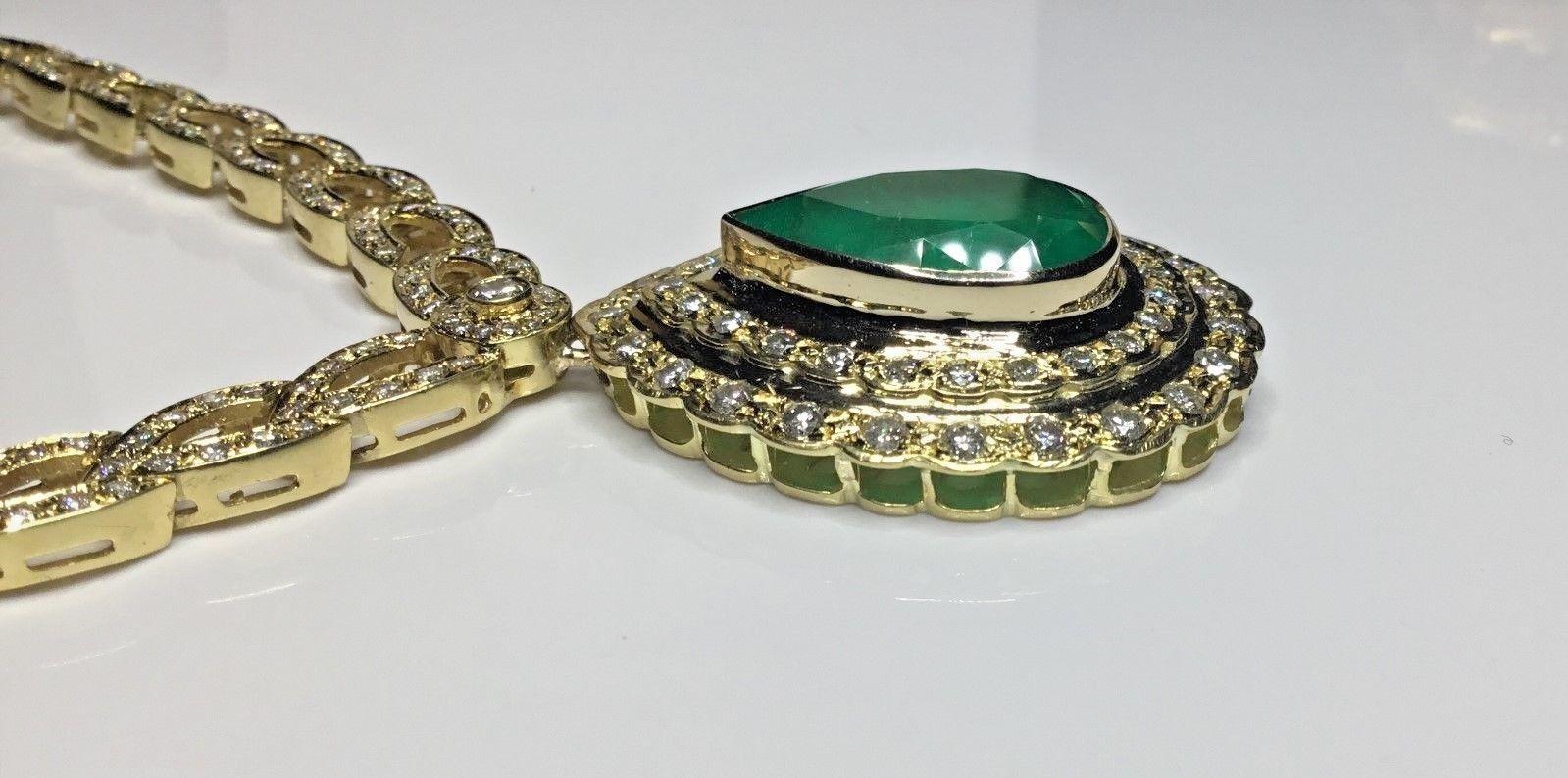 Pear Cut Estate 18K GIA Certified 22.39 CTW Colombian Emerald & Diamond Designer Necklace For Sale