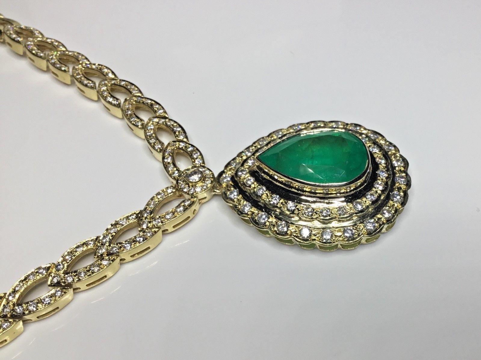 Estate 18K GIA Certified 22.39 CTW Colombian Emerald & Diamond Designer Necklace For Sale 2