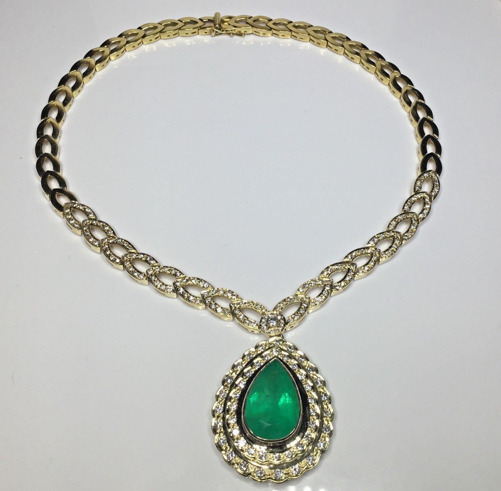 Estate 18K GIA Certified 22.39 CTW Colombian Emerald & Diamond Designer Necklace For Sale 3