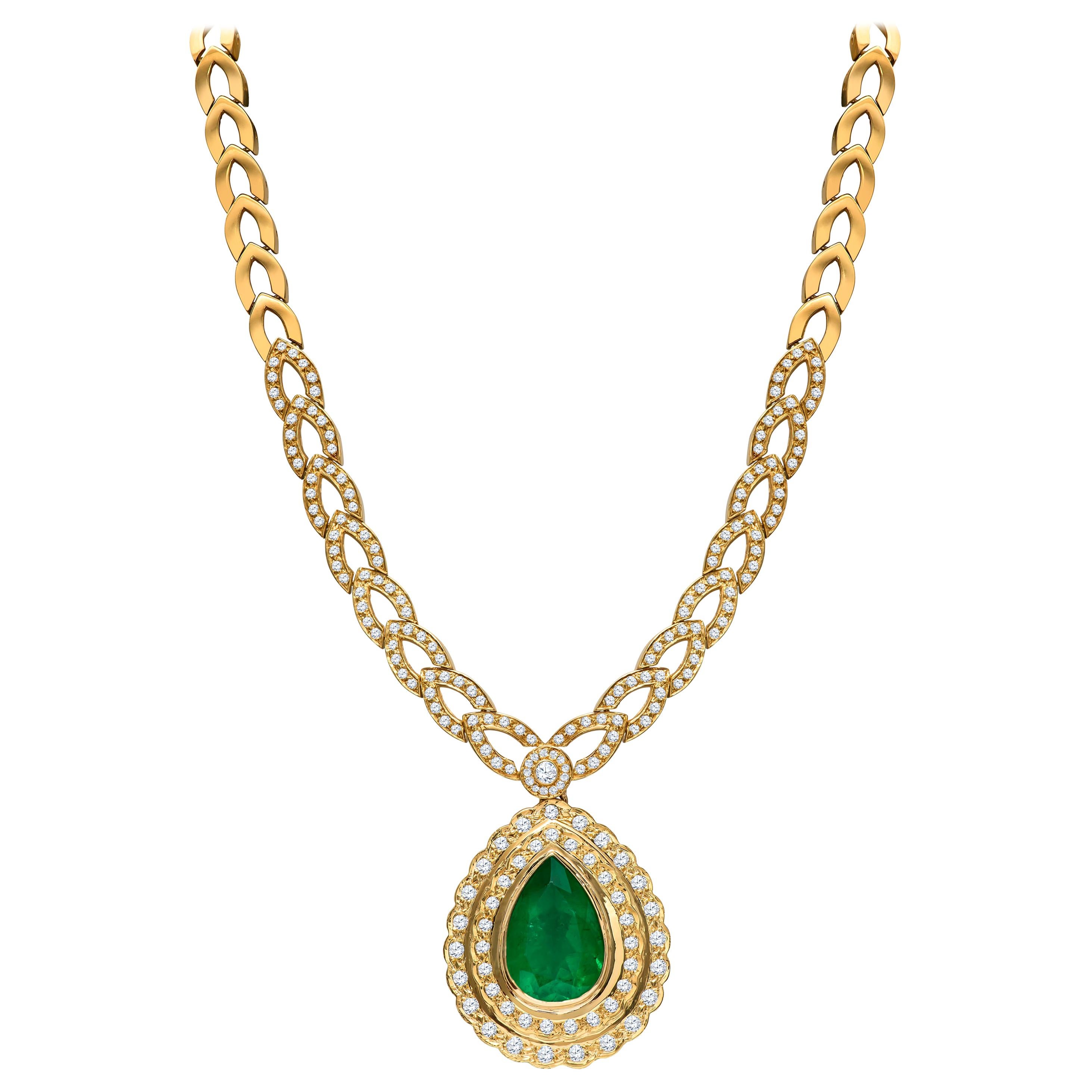 Estate 18K GIA Certified 22.39 CTW Colombian Emerald & Diamond Designer Necklace For Sale