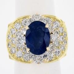 Estate 18K Gold 10.72ctw GIA Oval Sapphire & Diamond Statement Cocktail Ring