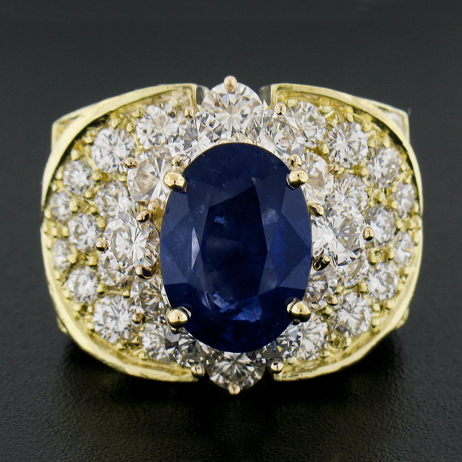 Oval Cut Estate 18K Gold 10.72ctw GIA Oval Sapphire & Diamond Statement Cocktail Ring For Sale