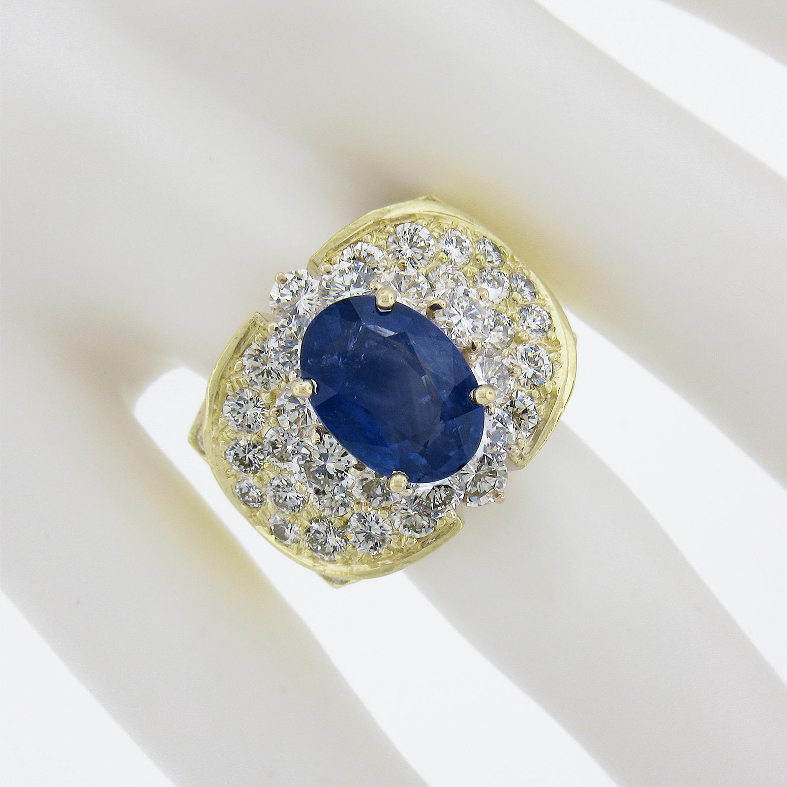 Estate 18K Gold 10.72ctw GIA Oval Sapphire & Diamond Statement Cocktail Ring In Excellent Condition For Sale In Montclair, NJ