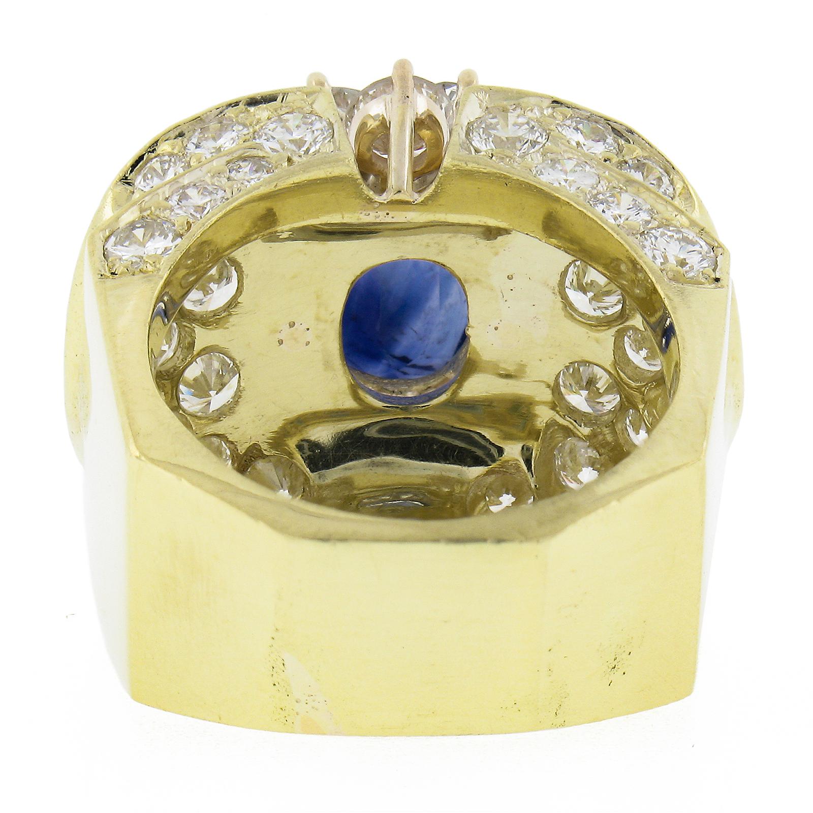 Estate 18K Gold 10.72ctw GIA Oval Sapphire & Diamond Statement Cocktail Ring For Sale 2