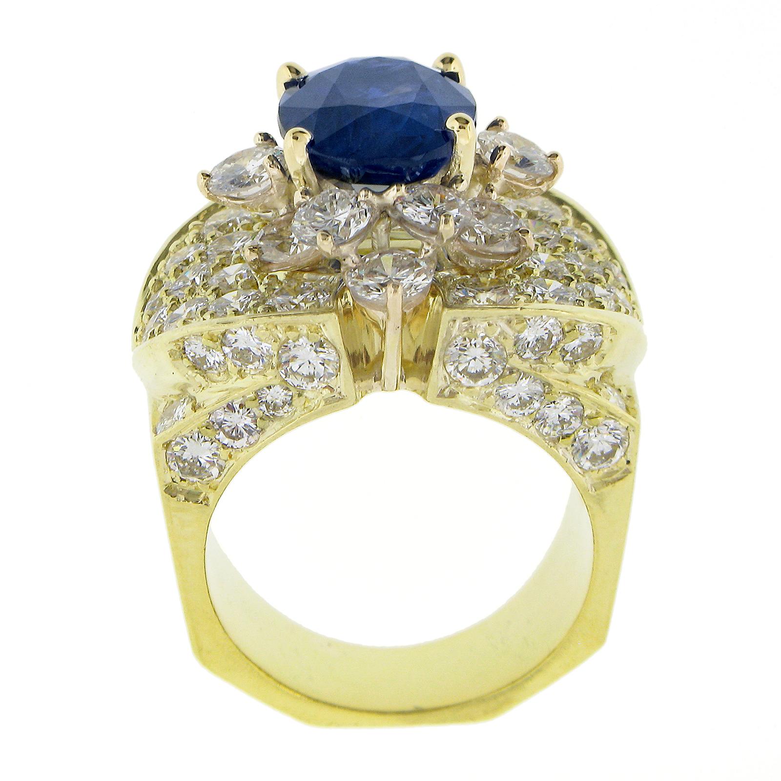 Estate 18K Gold 10.72ctw GIA Oval Sapphire & Diamond Statement Cocktail Ring For Sale 3