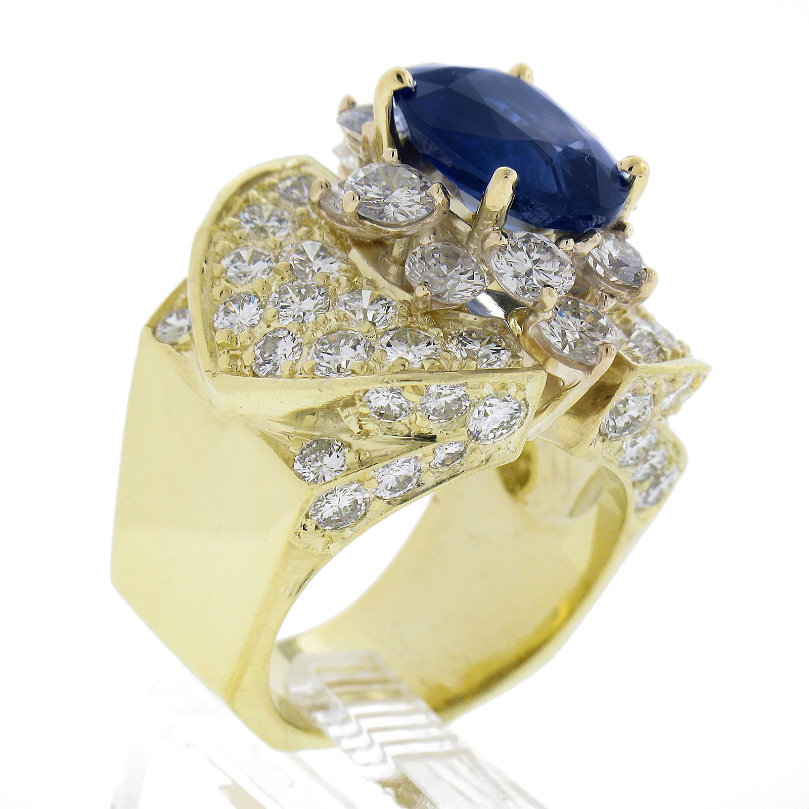 Estate 18K Gold 10.72ctw GIA Oval Sapphire & Diamond Statement Cocktail Ring For Sale 4