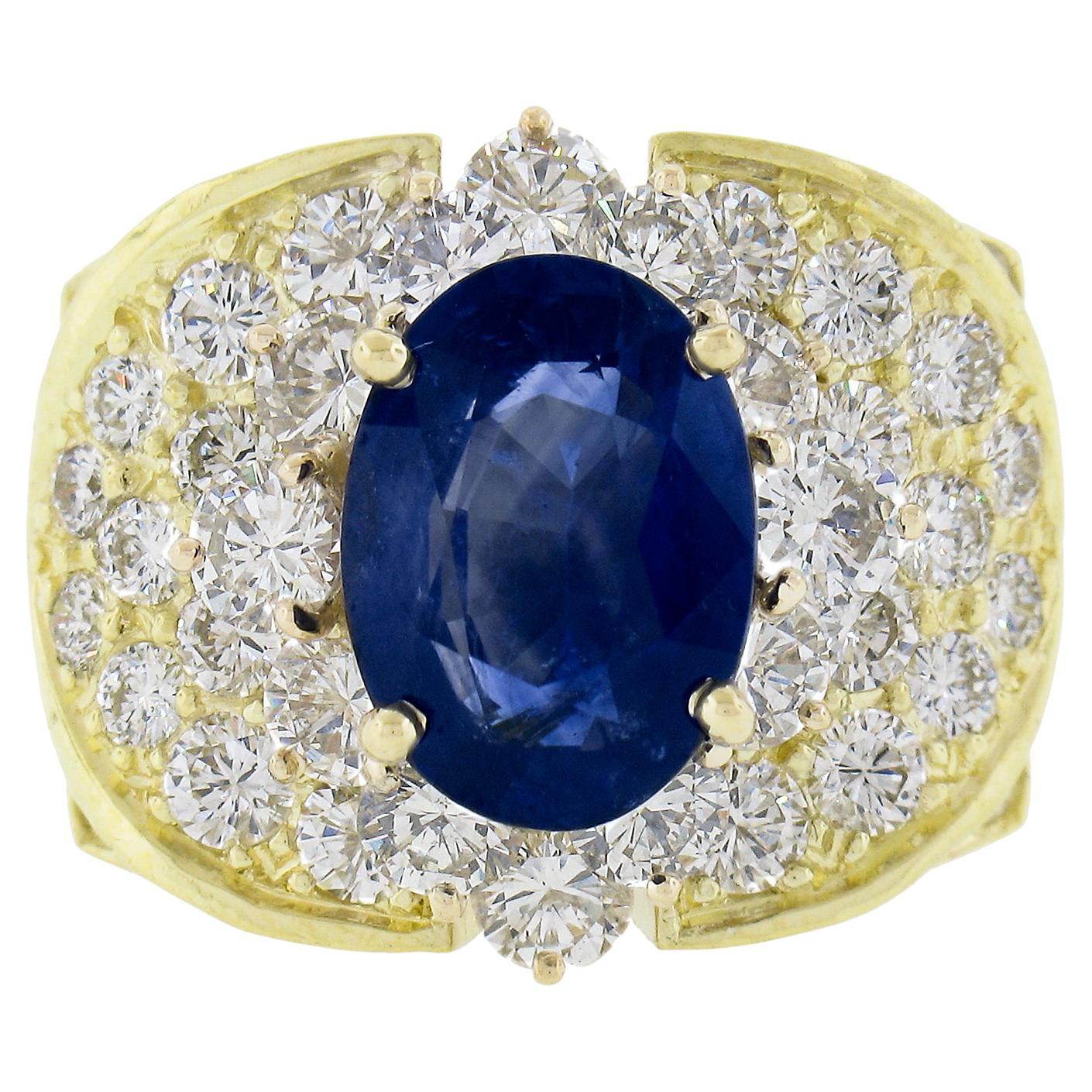 Estate 18K Gold 10.72ctw GIA Oval Sapphire & Diamond Statement Cocktail Ring For Sale