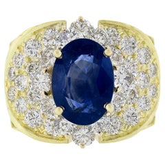 Estate 18K Gold 10.72ctw GIA Oval Sapphire & Diamond Statement Cocktail Ring