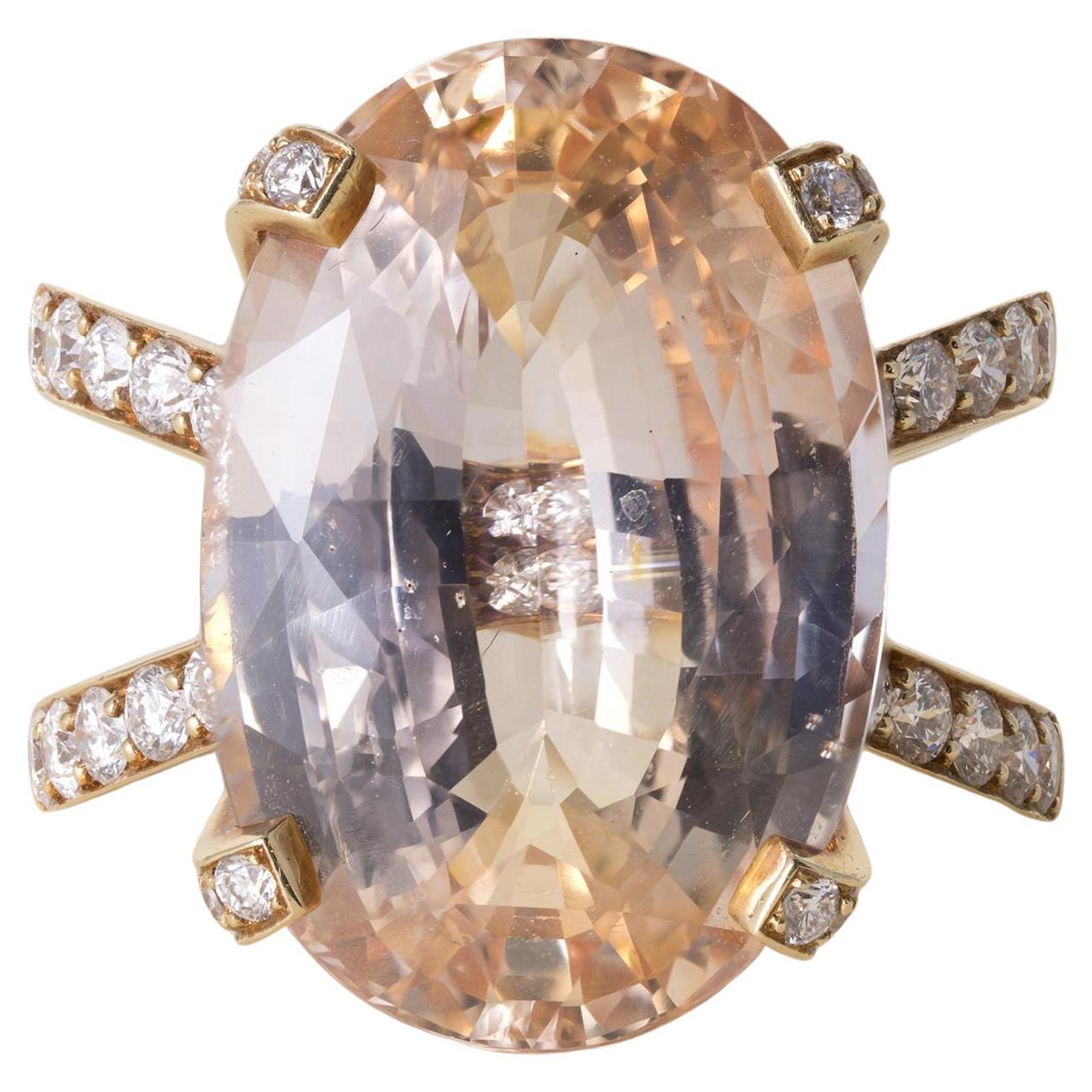 Estate 18K Gold 16.46 Carat Orange Sapphire Oval Cut No Heat Diamond Ring