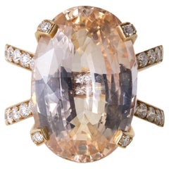 Estate 18K Gold 16.46 Carat Orange Sapphire Oval Cut No Heat Diamond Ring