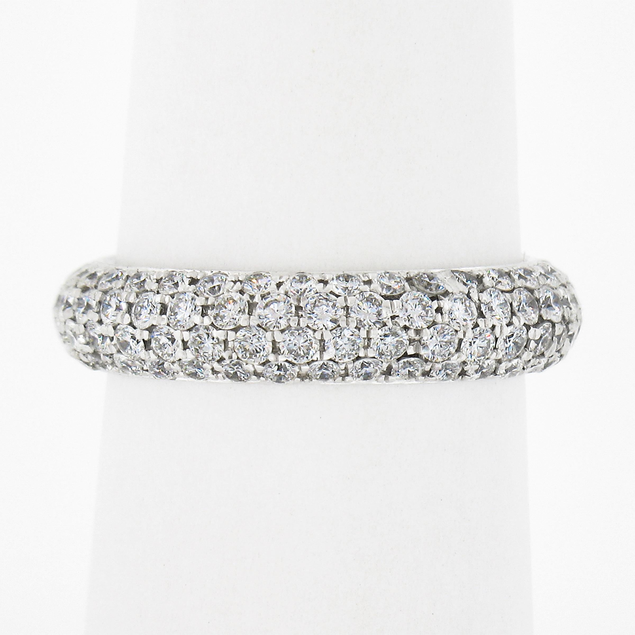 Round Cut Estate 18k Gold 1.81ct Pave Diamond Domed 4 Row Eternity Wedding Stack Band Ring
