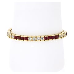 Estate 18k Gold 9.75ctw Alternating Ruby & Diamond Line Tennis Bracelet