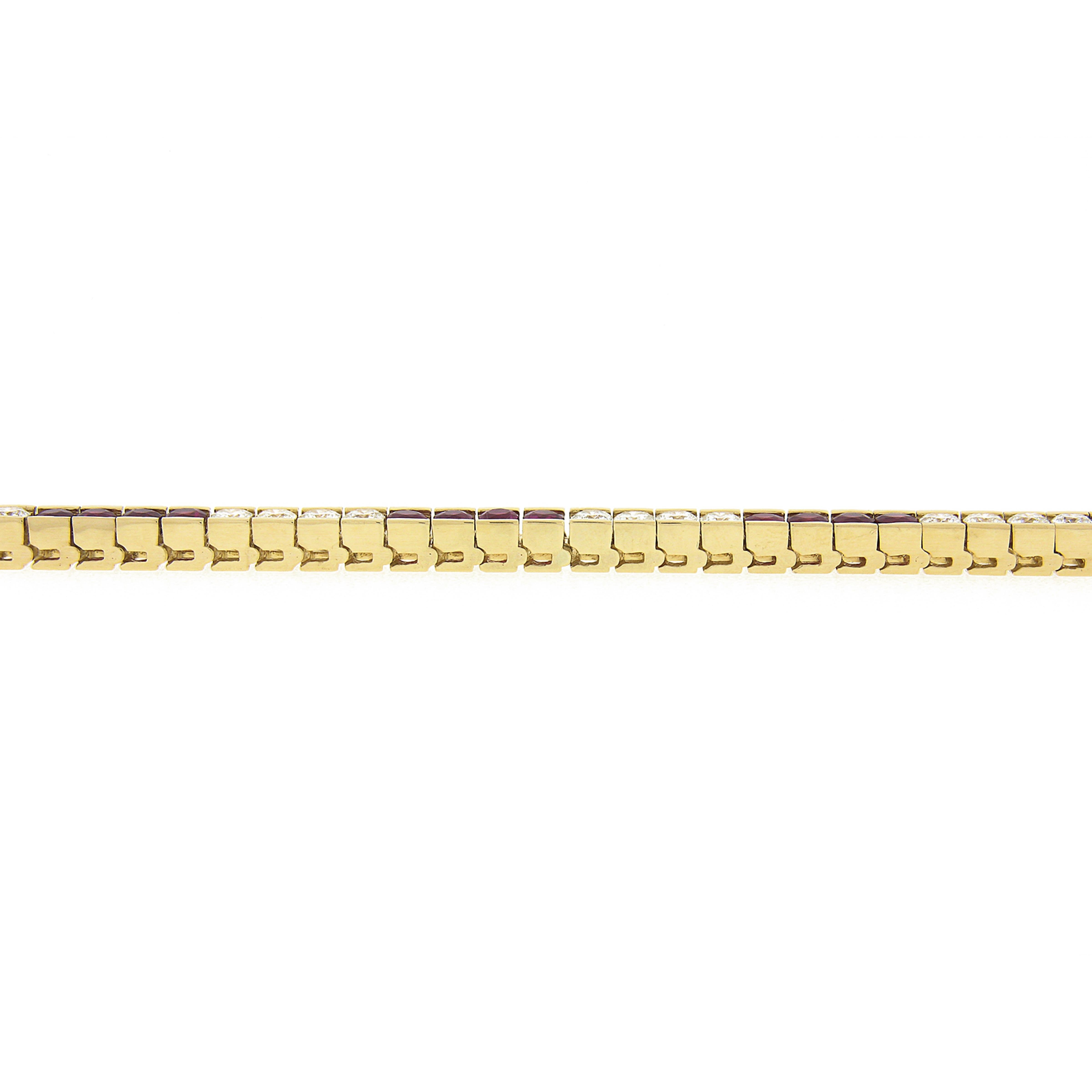 Estate 18k Gold 9.75ctw Alternating Ruby & Diamond Line Tennis Bracelet In Good Condition For Sale In Montclair, NJ