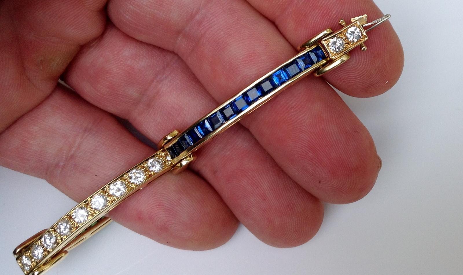 Estate 18K Gold 7.2 CTW Natural Sapphire, Tsavorite & Diamond Bracelet 26 Grams  For Sale 5