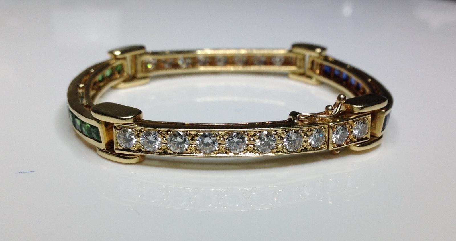 Estate 18K Gold 7.2 CTW Natural Sapphire, Tsavorite & Diamond Bracelet 26 Grams  For Sale 7