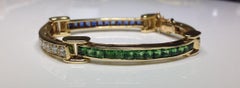 Estate 18K Gold 7.2 CTW Natural Sapphire, Tsavorite & Diamond Bracelet 26 Grams