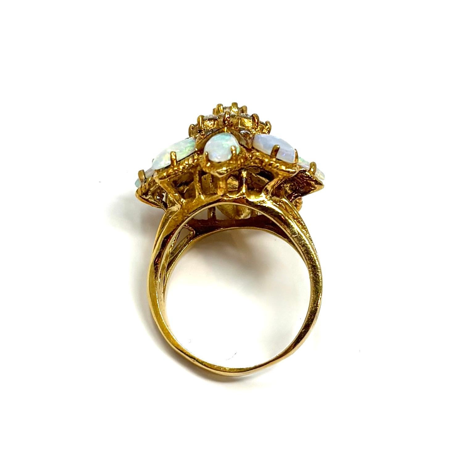 Women's or Men's Estate 18K Gold Black Opal and Diamond Cocktail Ring