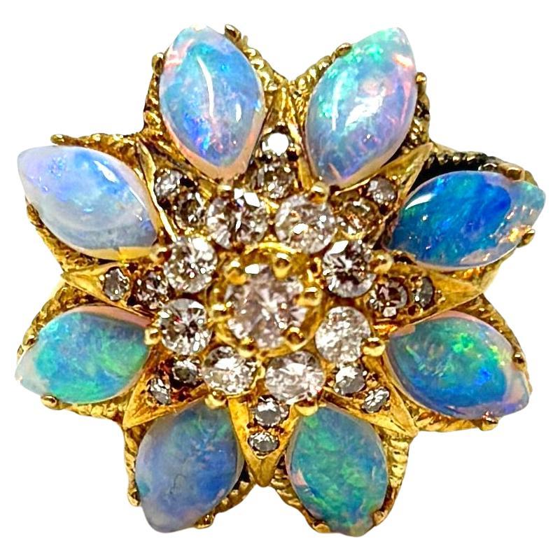 Estate 18K Gold Black Opal and Diamond Cocktail Ring