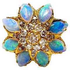Vintage Estate 18K Gold Black Opal and Diamond Cocktail Ring