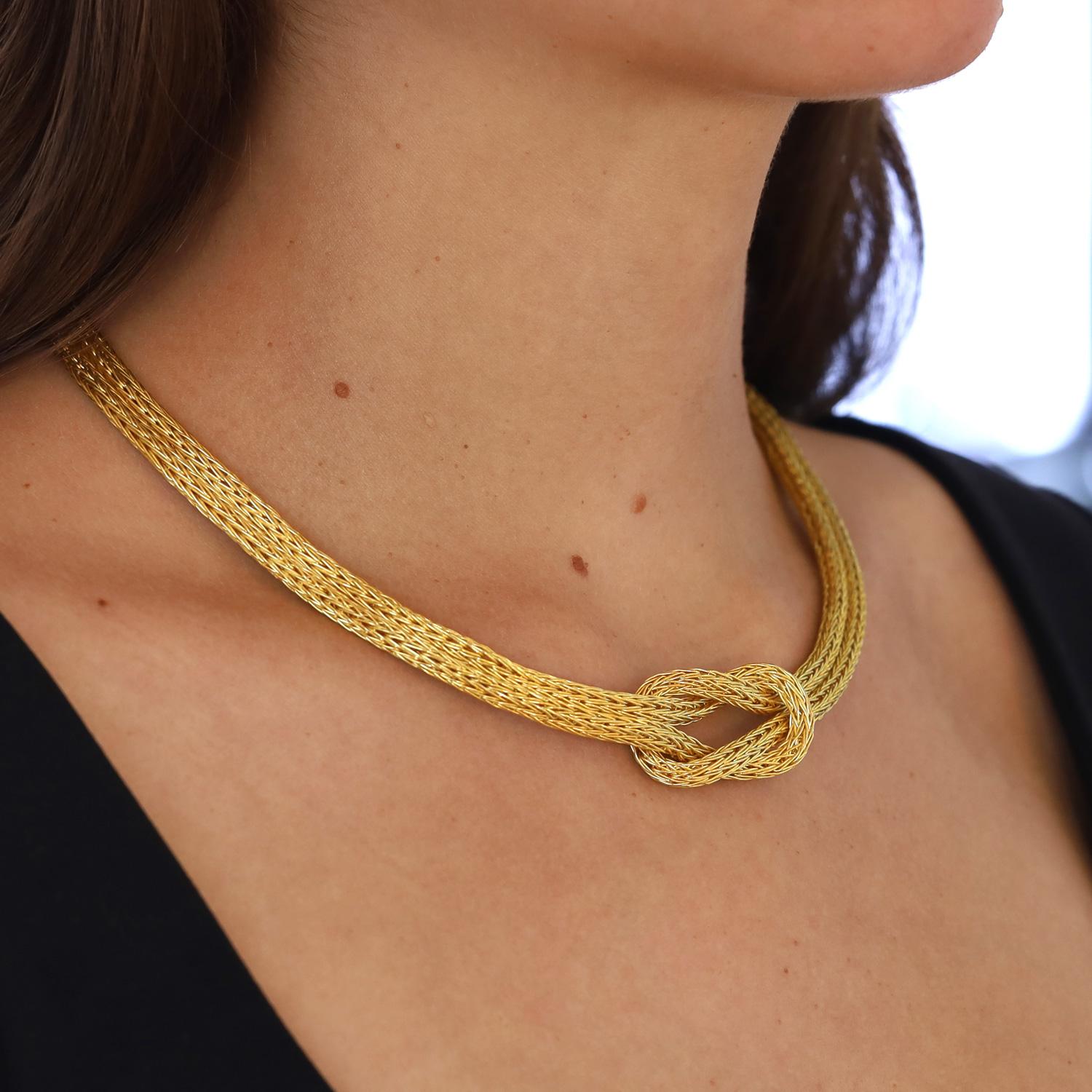 Estate 18k Gold Byzantine Etruscan Hercules Knot Heavy Rope Necklace In Excellent Condition For Sale In Santa Barbara, CA